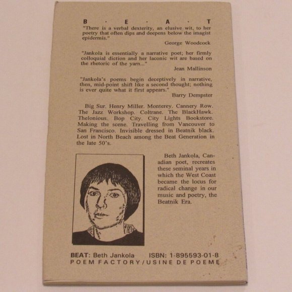 Vintage Poetry Book Beat by Beth Jankola 1994 Canadian Poems Chap Book EUC RARE - Picture 2 of 3